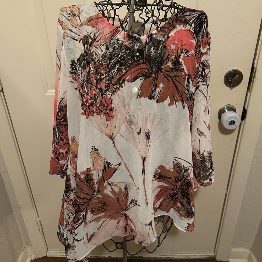 Asymmetrical Sheer Floral Print Women's Top